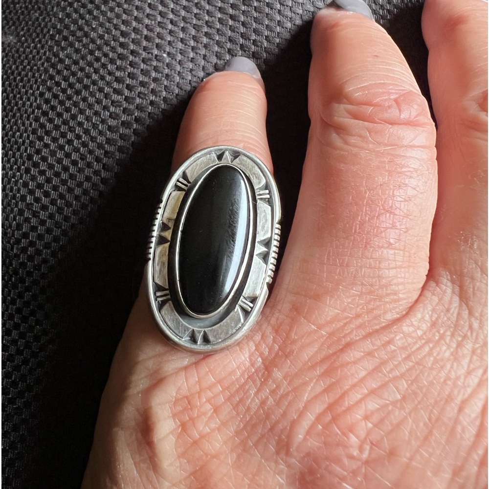 Black onyx sterling silver ring
